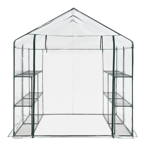 Serre de jardin en acier et pvc avec étagère s intégrées 200 x 200 x 220 cm helloshop26 03_0008249