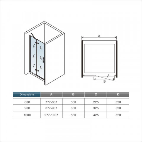 Paroi de douche pivotante porte de douche battante verre sécurité anticalcaire vitrification nano installation en niche - Dimensions au choix