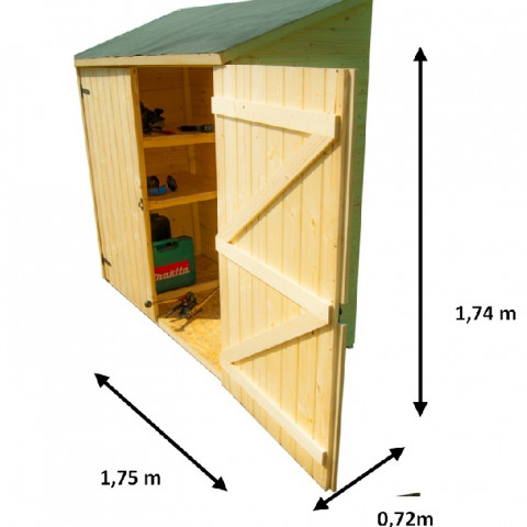 Abri mural en bois massif avec étagères de rangement couverture bitumée surface 1m2 - ed1708e