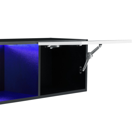 Étagère murale stylée meuble de rangement design avec 2 portes et éclairage led bleu capacité de charge jusqu'à 15 kg panneau de particules 150 x 30 x 30 cm noir blanc brillant 