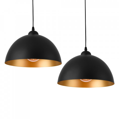 Lot de 2 lampes à suspension éclairage intérieur hauteur réglable métal diamètre 30 cm noir doré