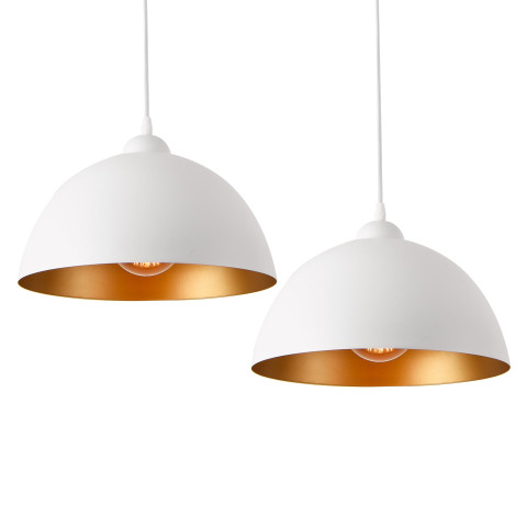 Lot de 2 lampes à suspension éclairage intérieur hauteur réglable métal diamètre 30 cm blanc doré 