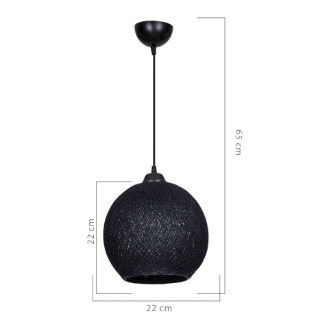 Lustre lampe lumière suspendu suspension lisburn corde de jute hauteur 65 cm e27 noir helloshop26 03_0007534