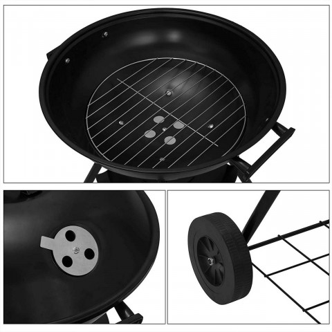 Barbecue à charbon de bois avec roues pour camping de jardin, noir