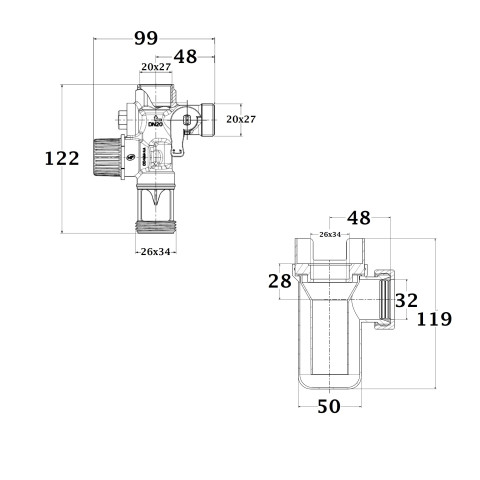 Kit groupe de sécurité chauffe-eau NF droit siège laiton MF20x27 + siphon F26x34 NOYON & THIEBAULT