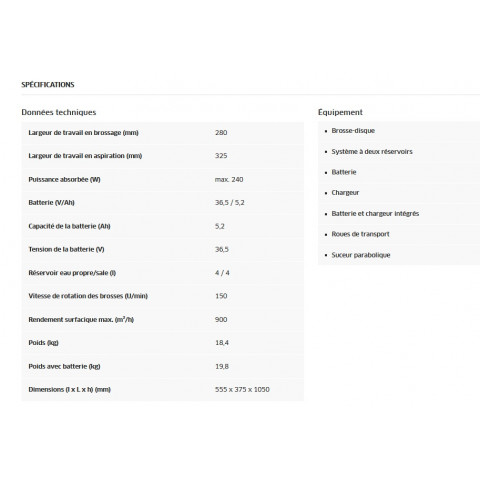 Autolaveuse brosse disque 36.5v 4l 900 m²/h à batterie bd 30/4 c bp pack