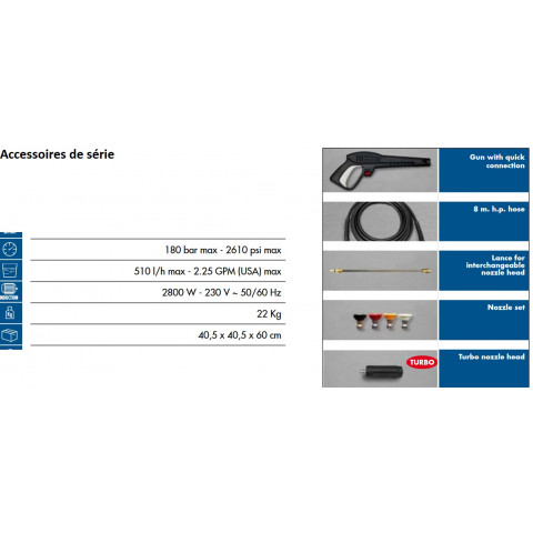 Nettoyeur haute pression pro moteur induction 180 bars 2800w 510l/h - vertigo 28