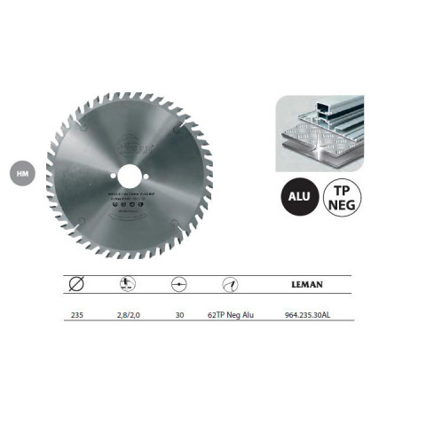 Lame de scie circulaire pour machines portatives 235x30x62z tp neg alu - 964.235.30al