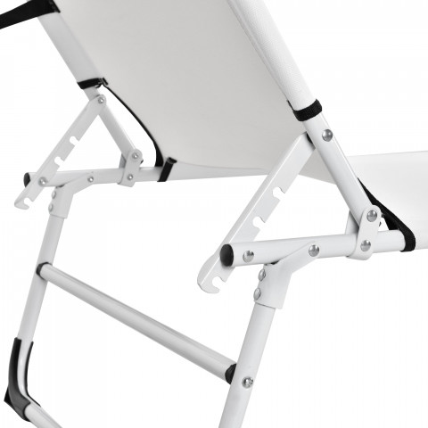 Bain de soleil transat chaise longue pliable avec pare-soleil acier pvc polyester 187 cm blanc