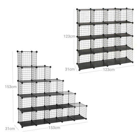 16 cubes de rangement en treillis métallique placard armoire avec étagères modulaires noir helloshop26 12_0002856
