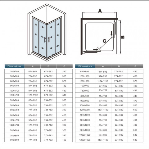 Cabine de douche en verre securit accès angle avec porte coulissante - Dimensions au choix 
