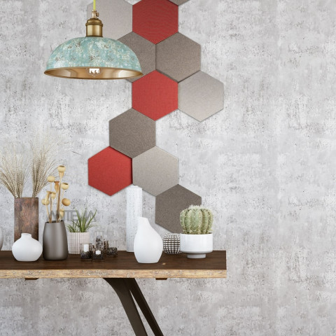 Panneau acoustique mural et plafond (décoratif design) - Epaisseur 12mm - Hexagone rouge