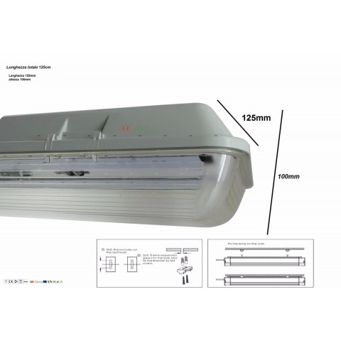 Réglette étanche ip65 double tube t8 120cm (boitier vide)