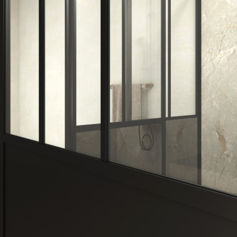 Pack porte de douche coulissante et retour 'type atelier' - noir mat - Dimensions au choix