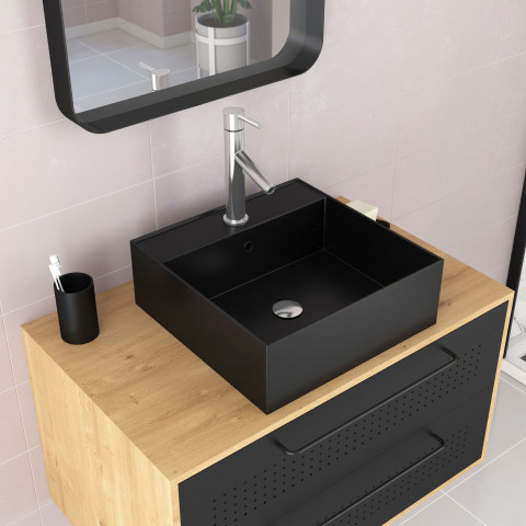 Pack meuble de salle de bain caisson 2 tiroirs + vasque carrée + colonne + miroir - uby 80cm Aurlane - PACM275