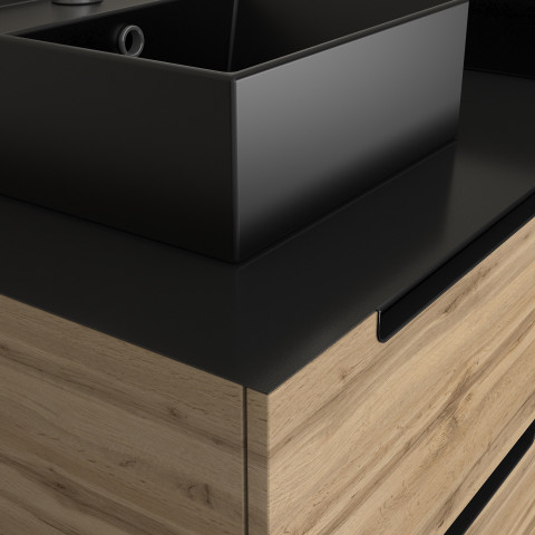 Meuble salle de bains 120cm chêne et noir, vasques carrées et miroir led 120x70 - omega Aurlane - PACM508