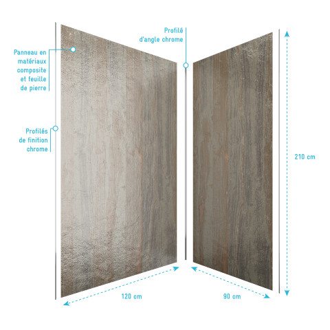 Pack panneaux muraux effet pierre naturelle en composite avec profilé d'angle et de finition chrome - 90 x 120cm - stone'it wood stone 90x120
