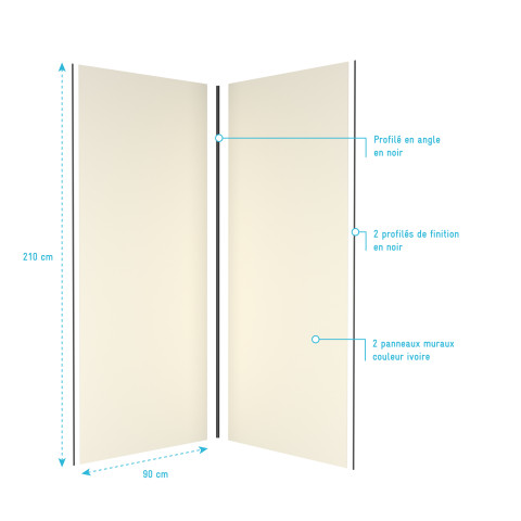 Pack panneaux muraux wall'it ivoire - 90x90x210cm + 2 profilés de finition noir mat + 1 profilé d'angle noir mat Aurlane - PACP255