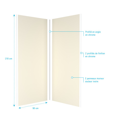 Pack panneaux muraux wall'it - 90x90x210cm + 2 profilés de finition chrome + 1 profilé d'angle chrome Aurlane - PACP256