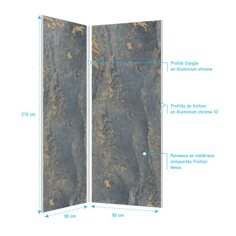 2 panneaux muraux pierre 90x210cm 'venus' + profilés d'angle et finition chromés - stone'it Aurlane - PACP275