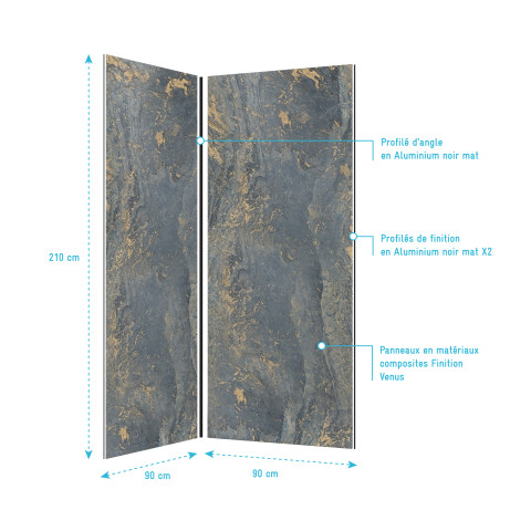 2 panneaux muraux pierre 90x210cm 'venus' + profilés d'angle et finition noirs - stone'it Aurlane - PACP276