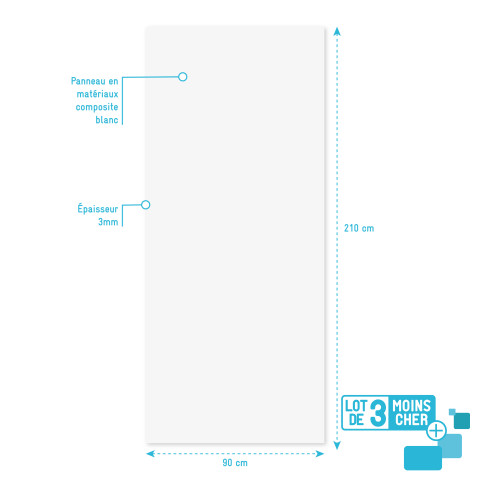 Lot de 3 panneaux muraux pour salle de bains en aluminium blanc - 90x210cm - wall'it Aurlane - PACP281