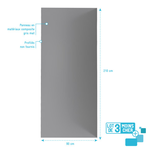 Lot de 3 panneaux muraux pour salle de bains en aluminium gris - 90x210cm - wall'it Aurlane - PACP284