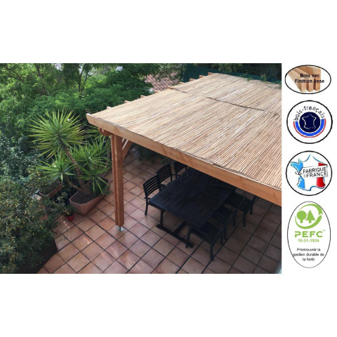 Pergolas adossee, 400cmx350cm, bois douglas francais, carport, auvent, abri terrasse, cpbf-pergomur400x350