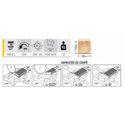 Scie à onglet radiale FEMI double laser - 2000W Ø305mm - TR1030DB