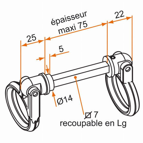 Anneau double articulé carré de 7 en acier TIRARD pour vantail à déplacement - Ép.maxi 7.5 mm - CE612005