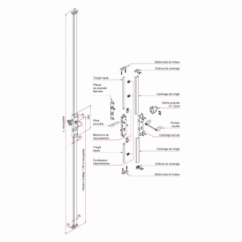 Serrure multipoints Multireverso TIRARD pour volet et porte garage - Alu blanc - Carré 7 Profil EU - WG591010Q