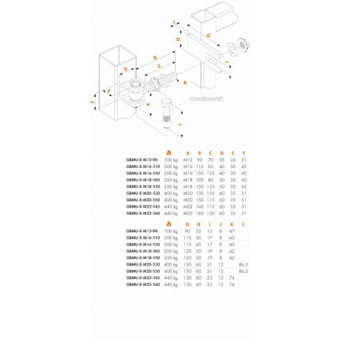 Charnière 180° LOCINOX Réglage tridimensionnel - M18 - GBMU-B-M18-105-02
