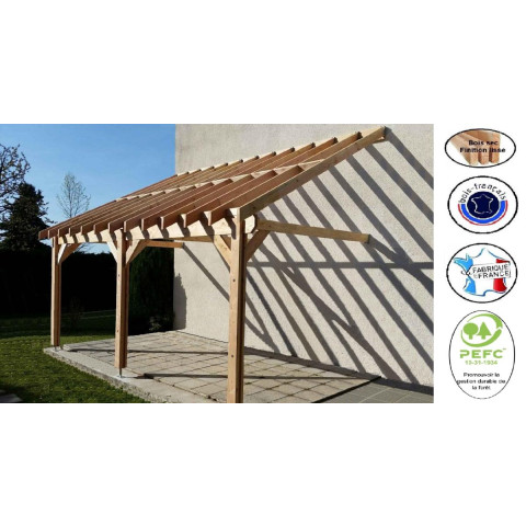 Abri une pente adosse, 350cmx450cm, bois douglas francais, carport, auvent, abri voiture, cpbf-v1pa350x450