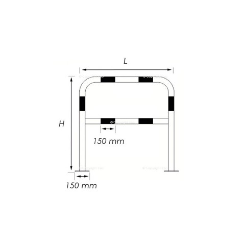 Barrière de protection noire et jaune avec platine 150 x 150 mm VISO - acier galva - 2000 x 1000 m - Ø60 mm - BAR620NJ