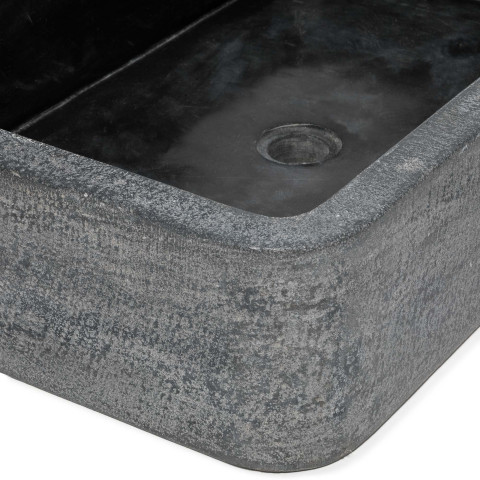 Vasque à poser rectangulaire en véritable marbre noir 60x40x15 cm aspect ancien