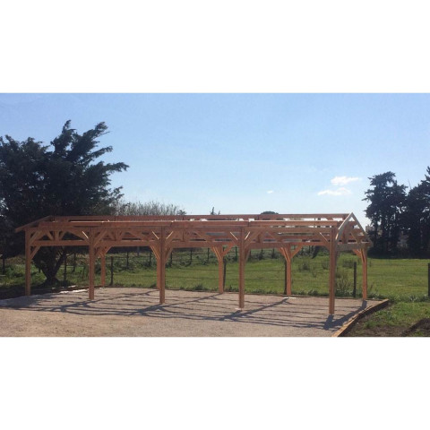 Abri deux pentes faitage decale, 500cmx1150cm, bois douglas francais, carport, auvent, abri voiture, cpbf-v2pfd500x1150