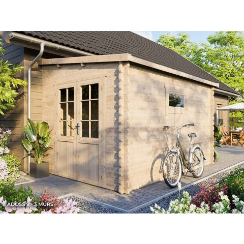 Abri de jardin adossable adoss - epaisseur murs : 28mm - cabanon de jardin - bois d'epicea - serrure a cylindre - Surface en m² au choix