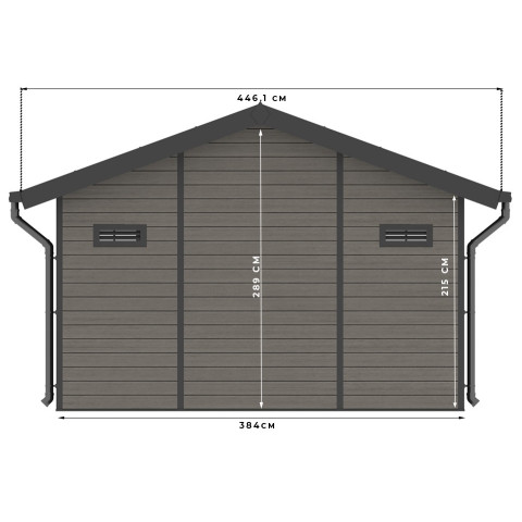 Abri de Jardin Bois Composite BRAGA - 16m2 Gris - Epaisseur des murs : 28 mm - Gouttiere en Aluminium - Composite Anti UV et Intemperies