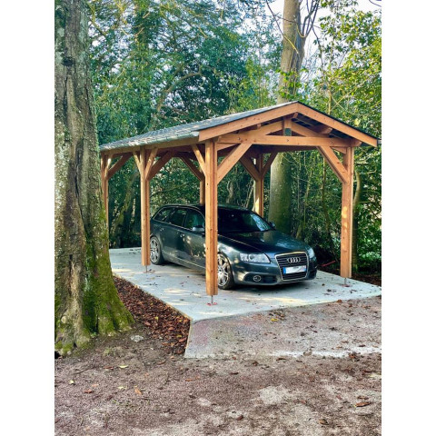 Abri deux pentes, 350cmx600cm, bois douglas francais, carport, auvent, abri voiture, cpbf-v2p350x600