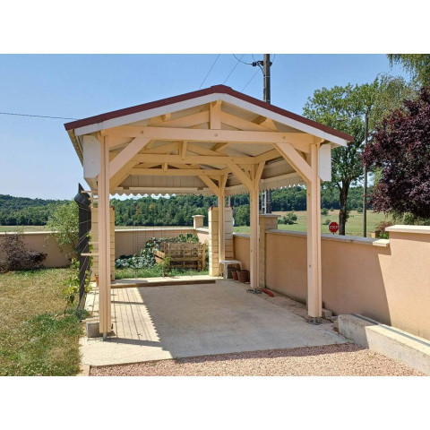 Abri deux pentes, 350cmx1050cm, bois douglas francais, carport, auvent, abri voiture, cpbf-v2p350x1050