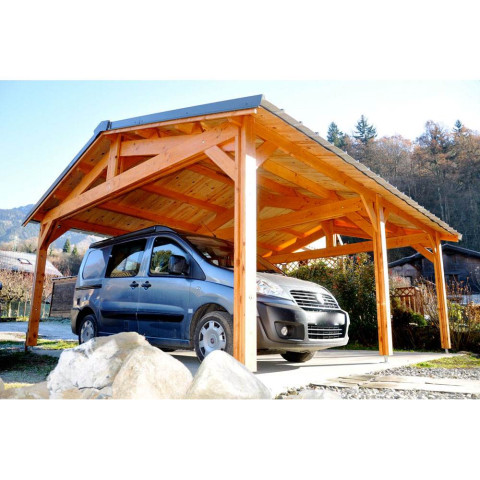 Abri deux pentes, 350cmx1150cm, bois douglas francais, carport, auvent, abri voiture, cpbf-v2p350x1150