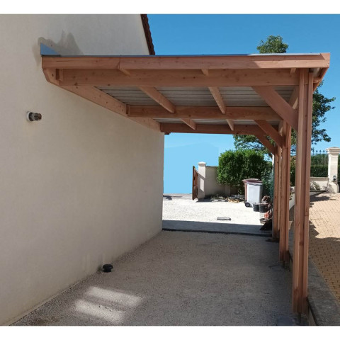 Abri toit plat adosse, 300cmx600cm, bois douglas francais, carport, auvent, abri voiture, cpbf-vtpa300x600