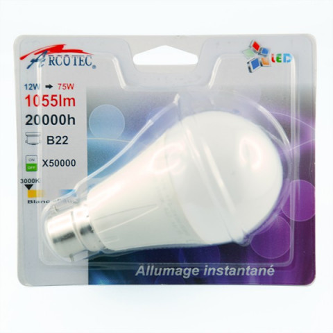 Ampoule led B22 12 watt (eq. 75 watt) - Couleur eclairage - Blanc chaud 3000°K