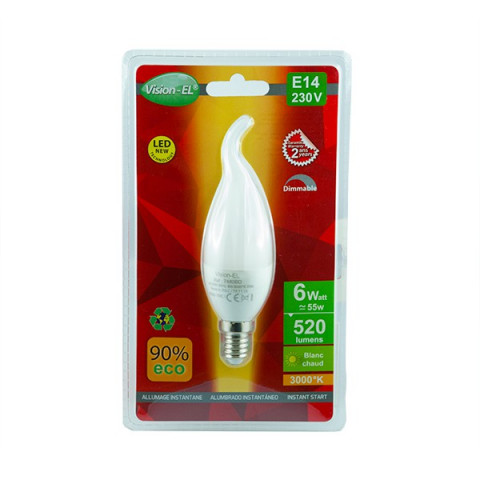 Ampoule led flamme E14 6 watt (eq. 50 watt) Dimmable - Couleur eclairage - Blanc chaud 3000°K