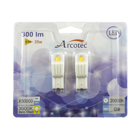 Ampoule led G9 4,5 watt (eq. 35 watt) - pack de 2 - Couleur eclairage - Blanc chaud 3000°K