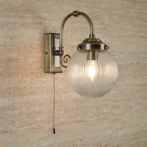 Applique belvue, en laiton antique et verre, 1 ampoule