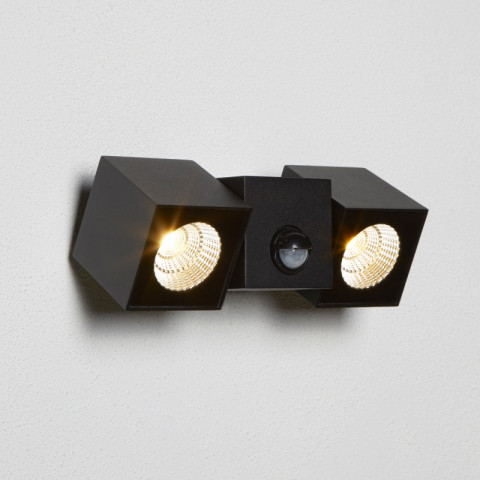 Applique dallas avec détecteur, fonte d'aluminium et verre, 2 ampoules