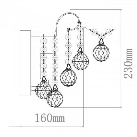 Applique murale grise crystal 1 ampoule 15 cm