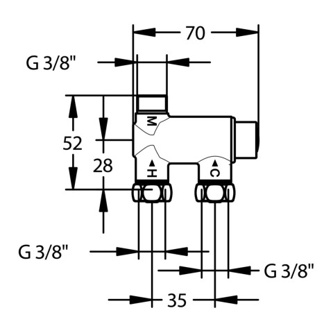 Régulateur thermostatique Minitherm - PRESTO - monoposte avec arrivées en ligne. Entrées et sortie F G 3/8'. Finition chromée - 29008