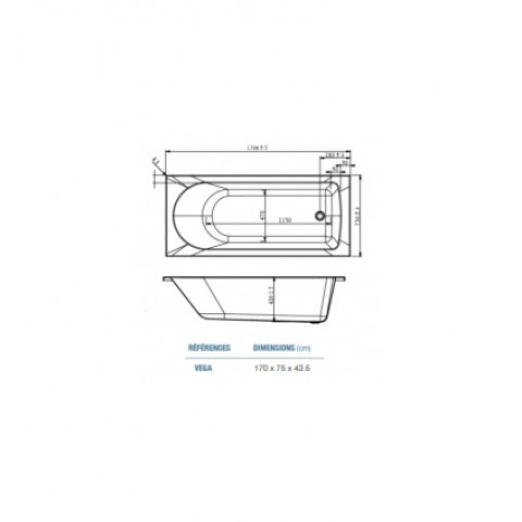 Baignoire droite 180l 170x75x43,5cm vega